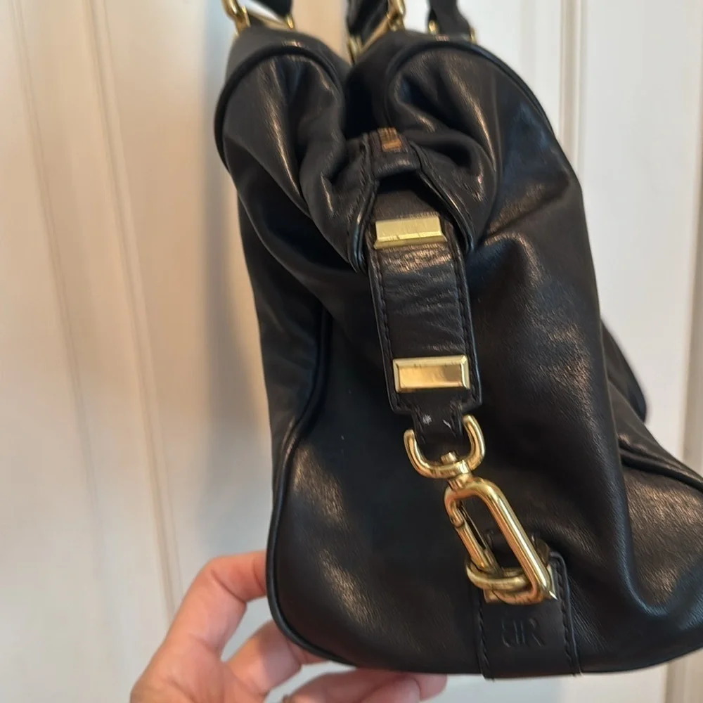 Banana Republic Elegant Black Leather Handbag with Gold Accents